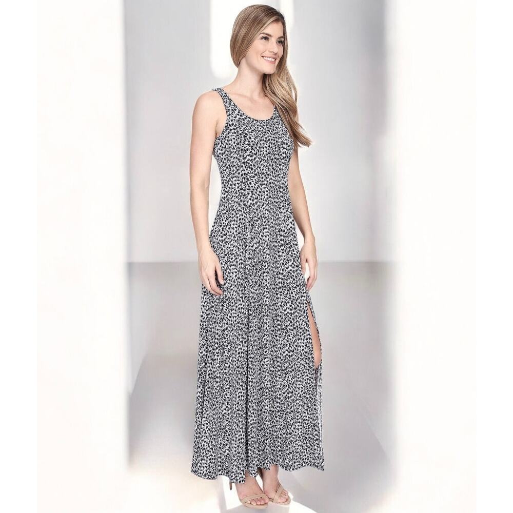 Michael Kors Sleeveless Maxi Dress Navy Blue Batik Jersey Print Sz Small